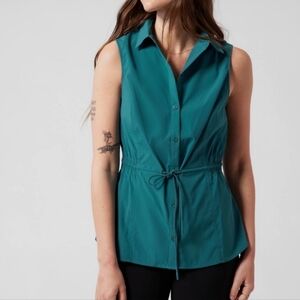 Athleta Teal Levitate Poplin Sleeveless Button Down Top Size Small Petite
